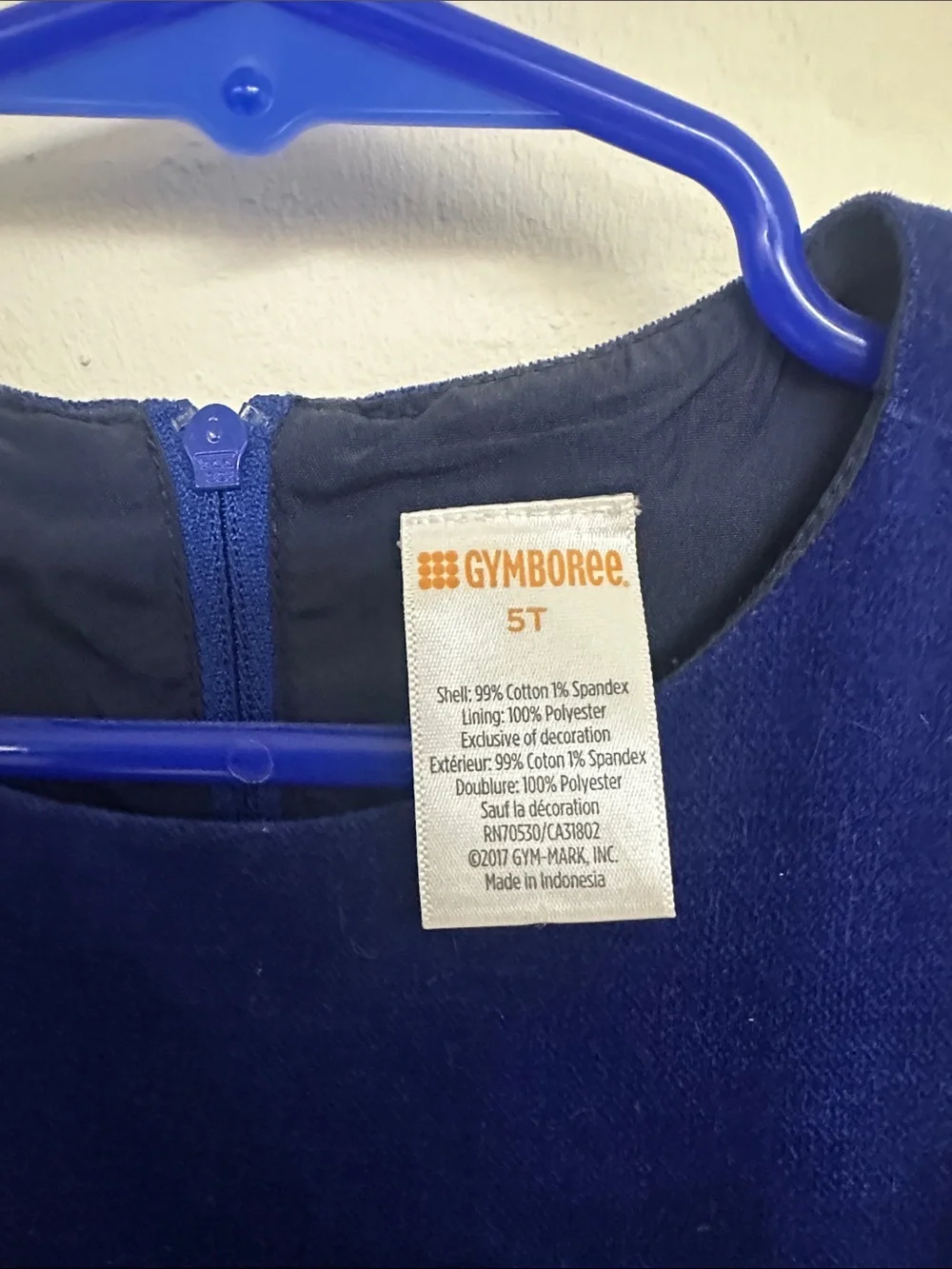 Gymboree Royal Blue Velvet Dress with Gold Bow